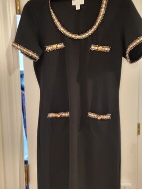Scarpa Elegant Black Tweed-Trim Midi Dress by Escada
